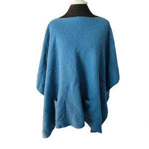J Jill Blue Wool Blend Ribbed Poncho One Size